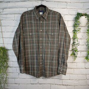 WRANGLER PEARL SNAP PLAID BUTTON DOWN MENS SHIRT LONG SLEEVE SIZE LARGE